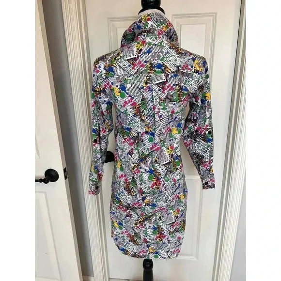 Thrill graffiti colorful raw hem button down long sleeve shirt dress small  NWT - Picture 4 of 13